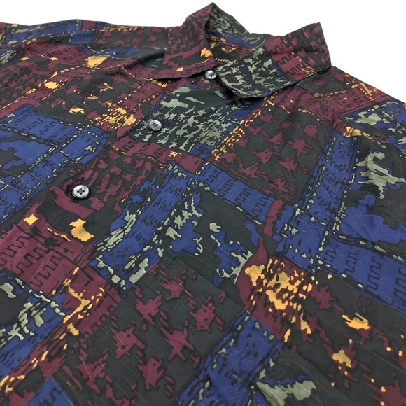 Vintage Structure Hawaiian Silk Shirt Sz L Aztec - Picture 5 of 8